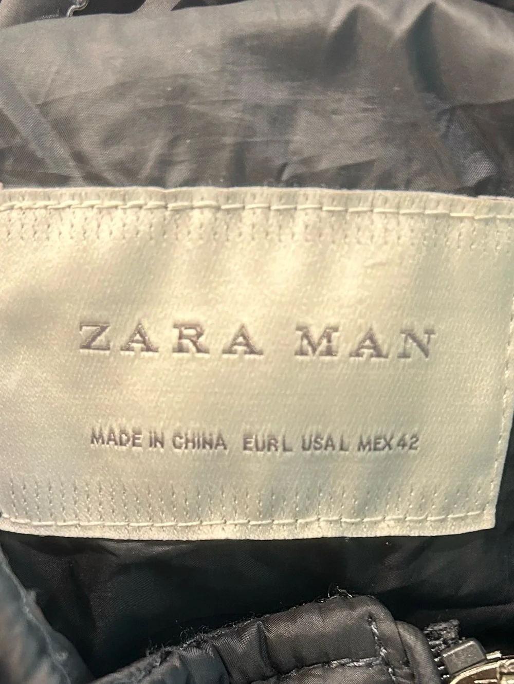 Zara man black quilted zip up jacket large